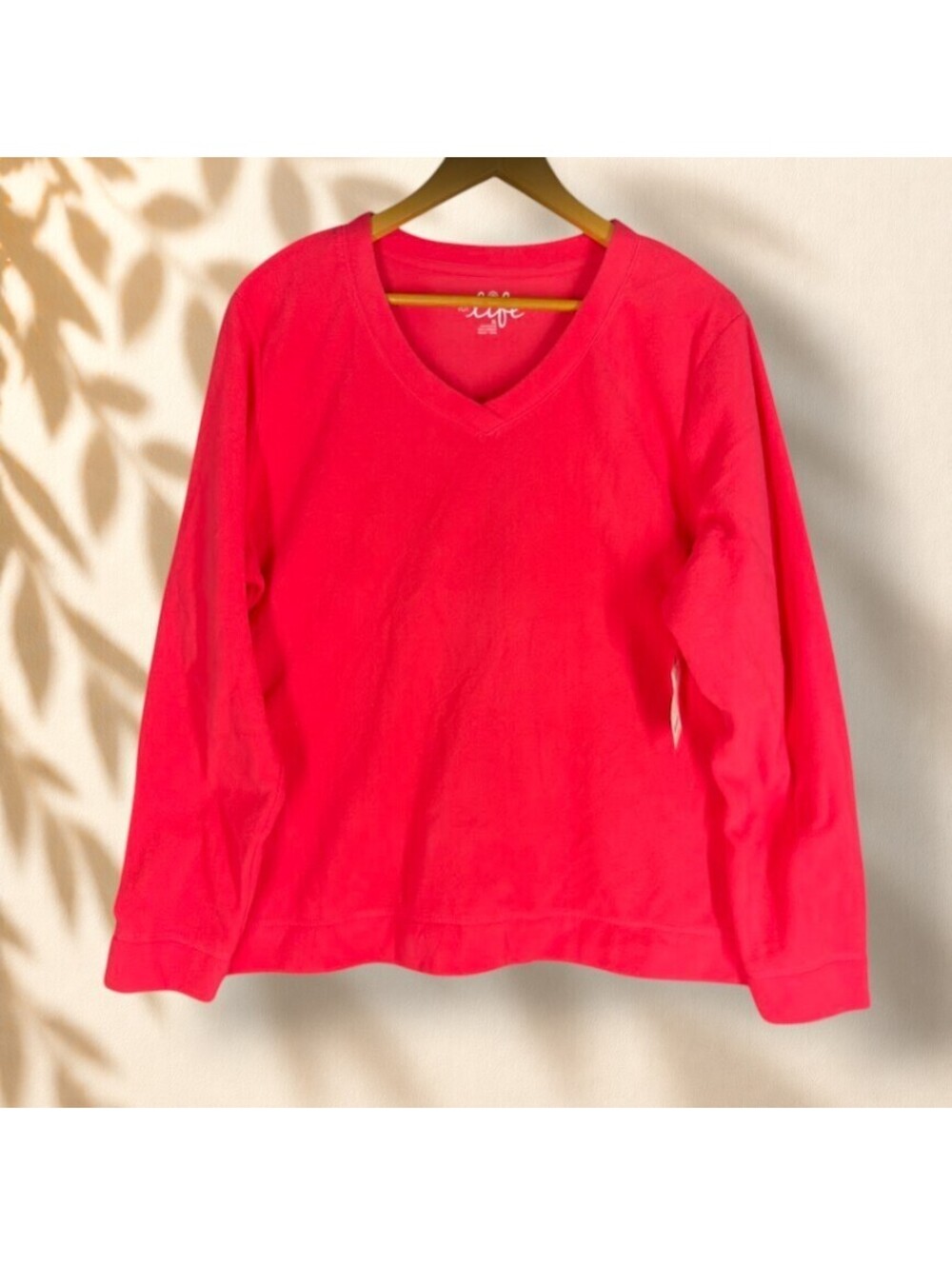 New Made For Life Sweater Pullover Women XL Pink V-Neck Fleece Long Sleeve Knit
